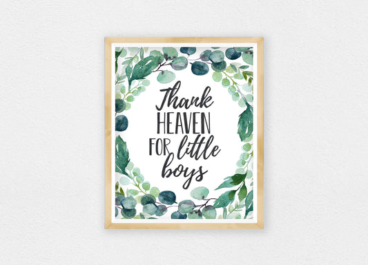 Thank Heaven For Little Boys, Boys Nursery Prints, Eucalyptus Nursery Decor