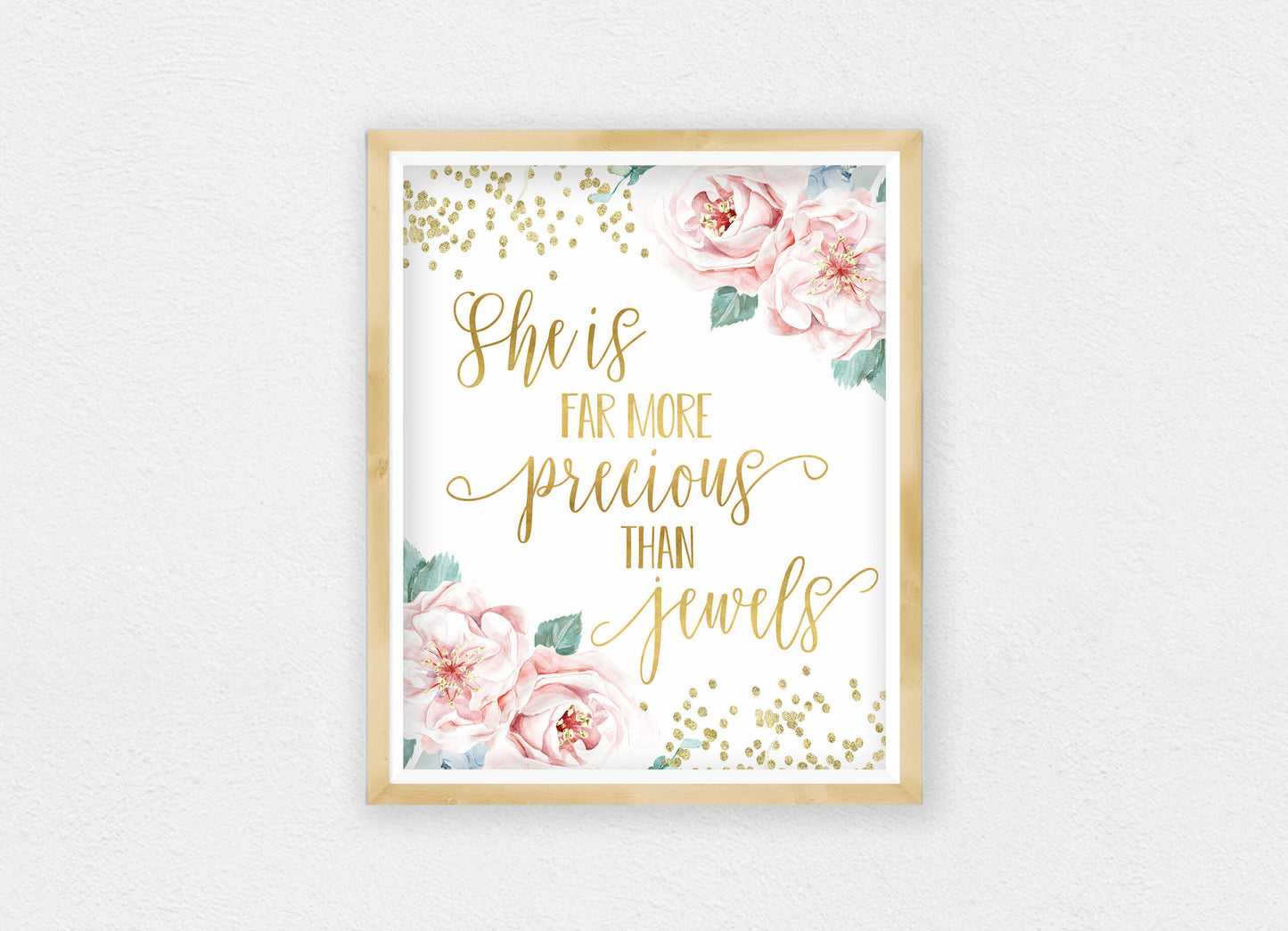 She Is More Precious Than Jewels Printable Nursery Wall Art, Gold Nursery Decor