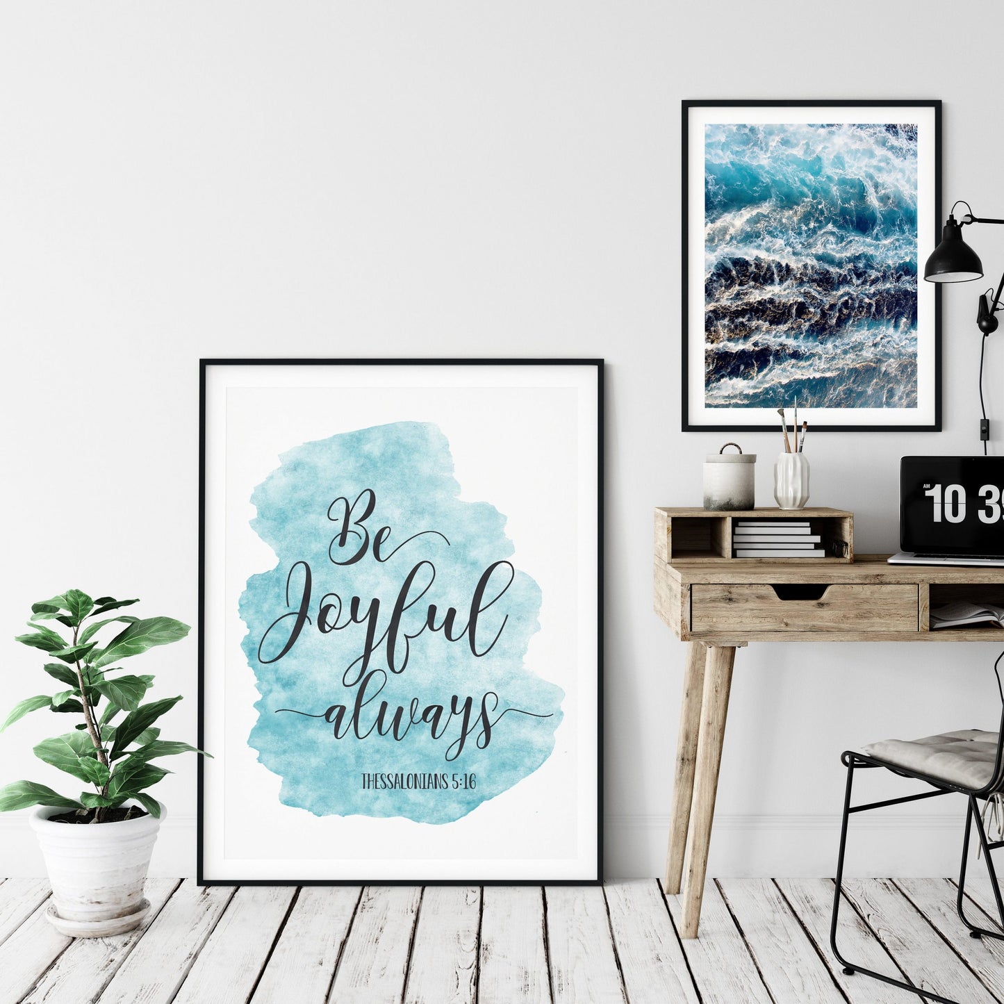 Be Joyful Always, 1 Thessalonians 5:16, Bible Verse Printable Wall Art, Blue Nursery Decor