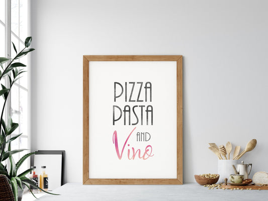 Wall Art Pizza Pasta And Vino, Kitchen Print Wall Art, Kitchen Home Decor Print