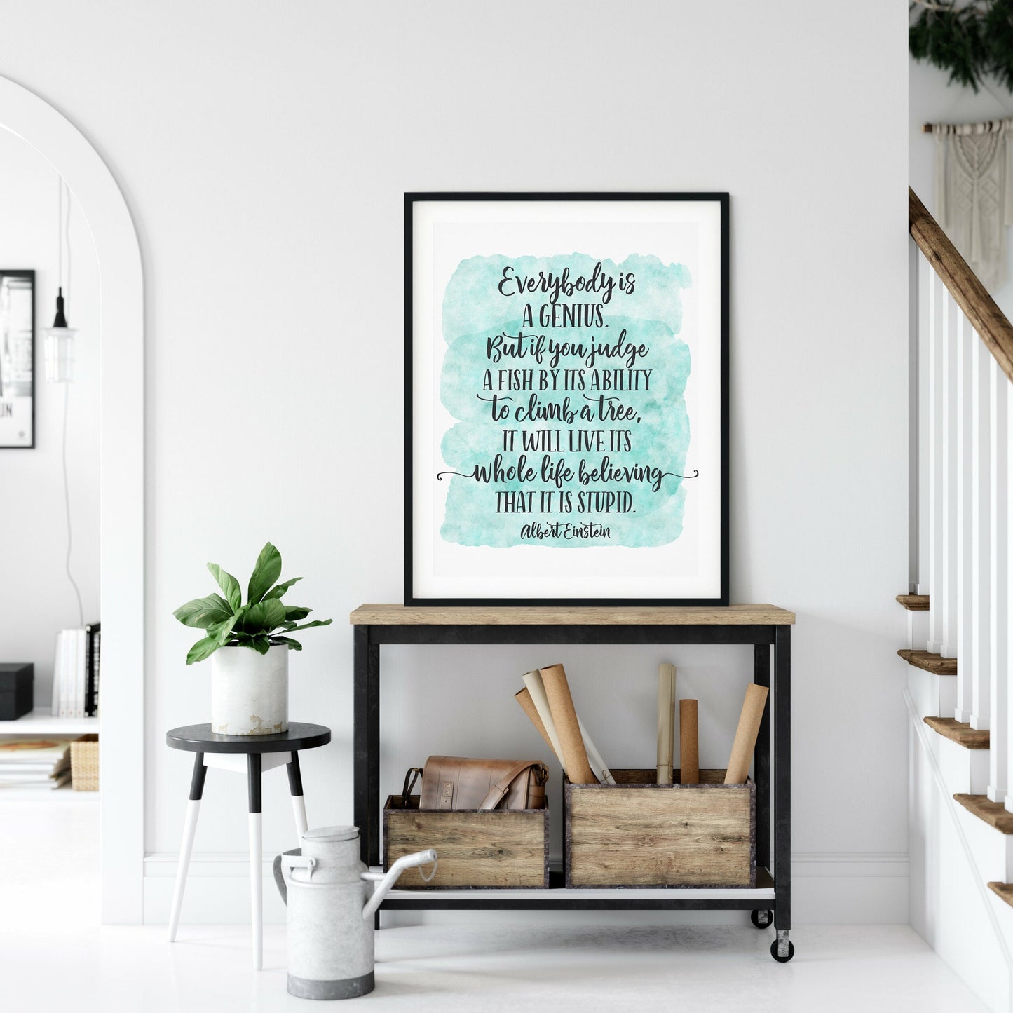Everybody Is A Genius,Agert Einstein Quote,Room Decor Wall Art Print Quotes