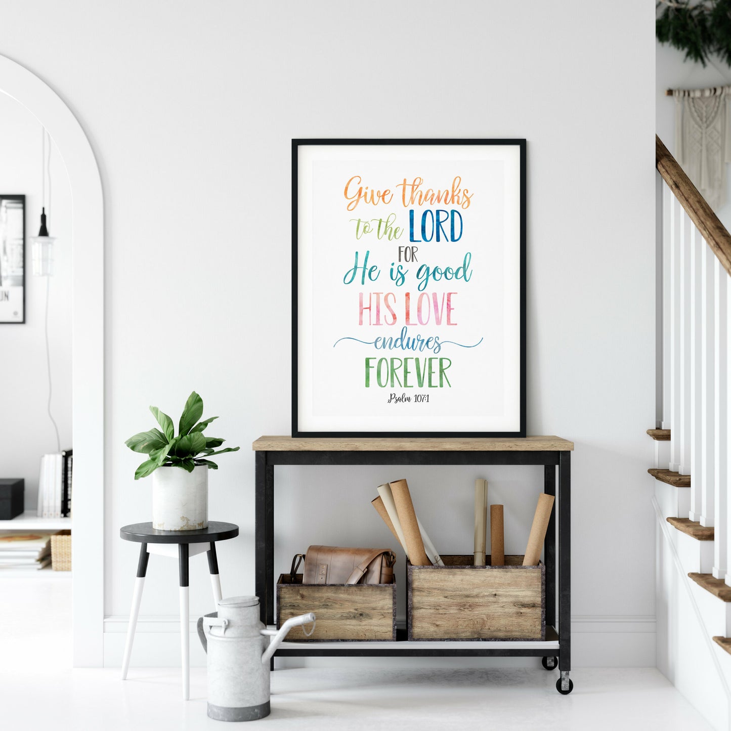 Give Thanks To The Lord, Psalm 107:1, Catholic Prayer, Bible Verse Printable, Nursery Decor Room