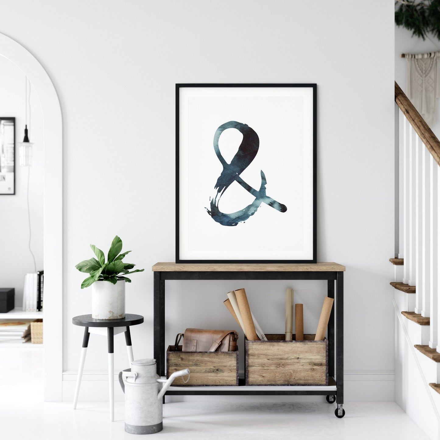 Indigo Blue Ampersand Wall Art, Ampersand Print, Blue Watercolor Art,