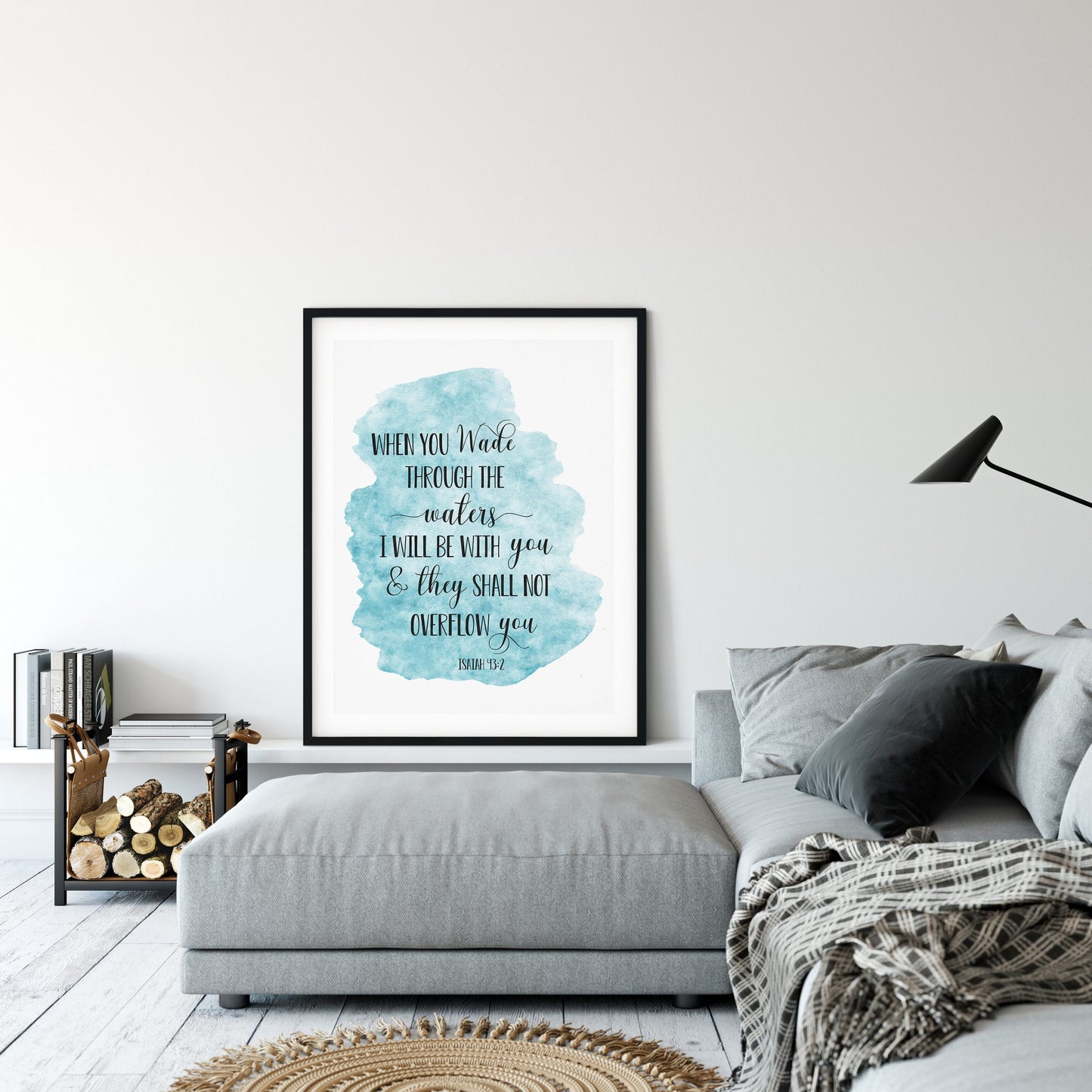 When You Wade Through The Waters, Isaiah 43:2, Bible Verse Print Wall Art Nursery Room Decor