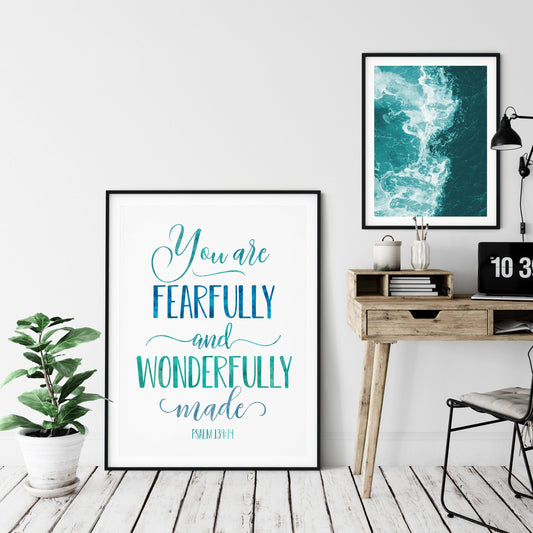 You Are Fearfully And Wonderfully Made, Psalm 139:14, Bible Verse Printable, Nursery Decor