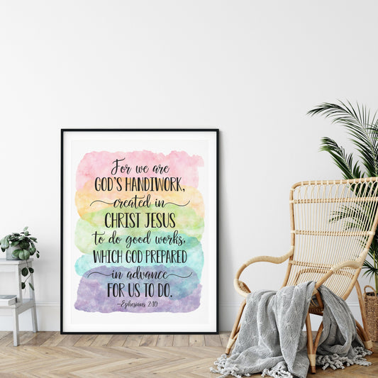 For We Are God's Handiwork, Ephesians 2:10, Catholic Prayer, Bible Verse Printable, Nursery Decor