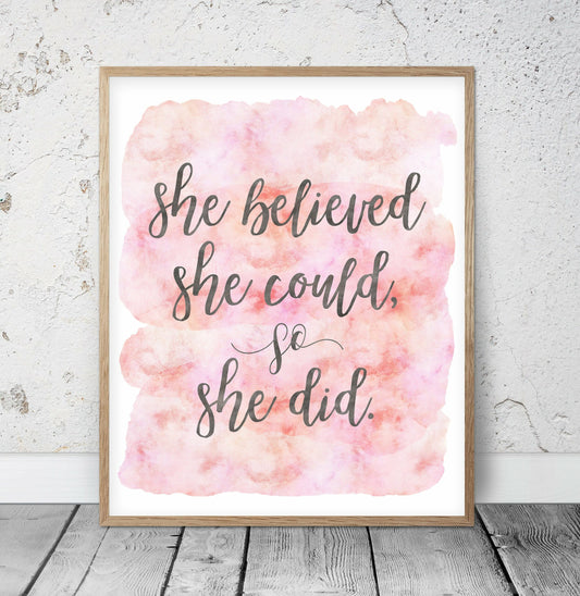 She Believed She Could So She Did,Nursery Print Wall Art Quotes Decor