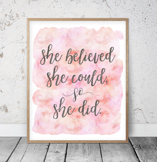 She Believed She Could So She Did,Girl Quotes Room Decor