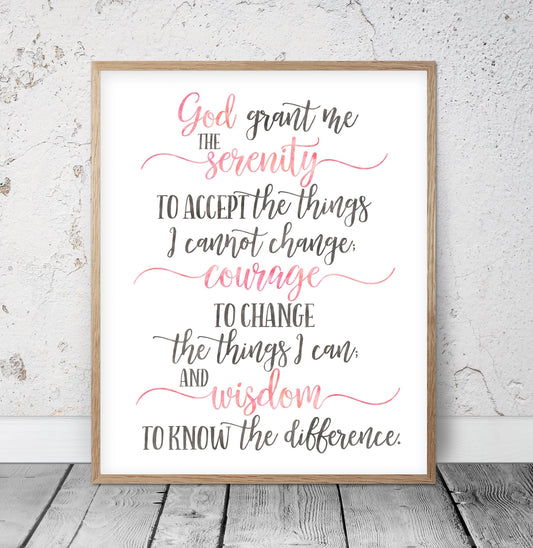God Grant Me The Serenity, Inspirational Quotes, Nursery Printable, Girls Room