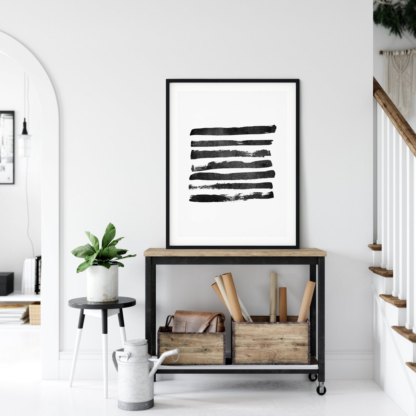 Black and White Geometric Line Art Abstract Digital Print, Room Wall Art Decor