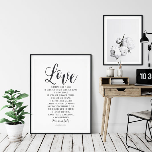 Love Is Patient, Love Never Fails, 1 Corinthians 13,Bible Verse Printable Wall Art,Nursery Bible Quotes