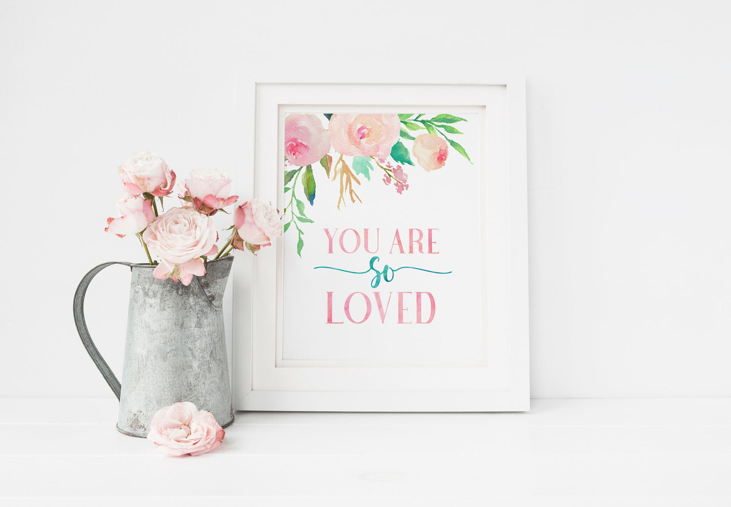 You Are So Loved,Nursery Floral Printable Wall Art,Pink Nursery Room Decor Girl
