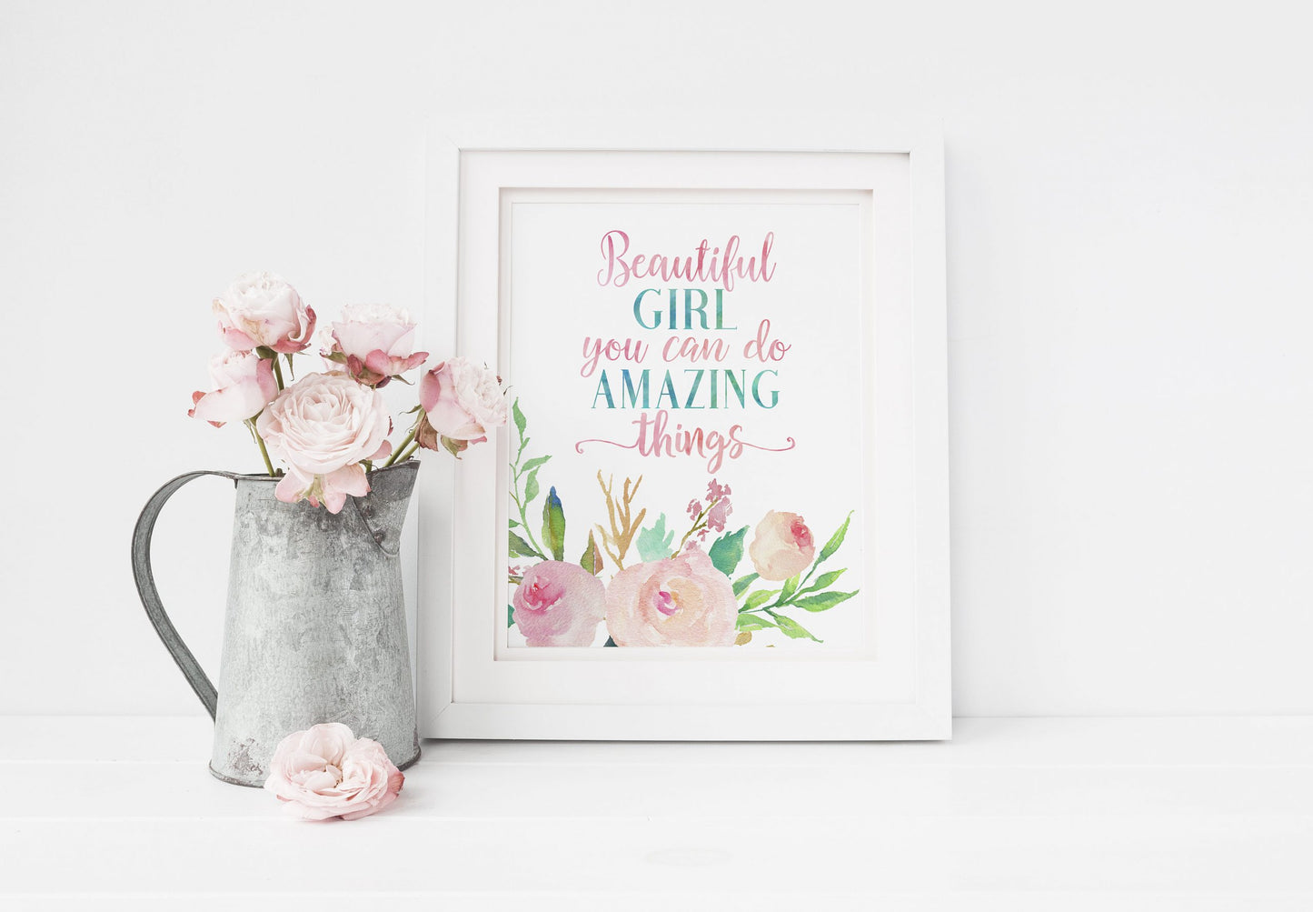 Beautiful Girl You Can Do Amazing Things, Nursery Floral Printable Wall Art Decor