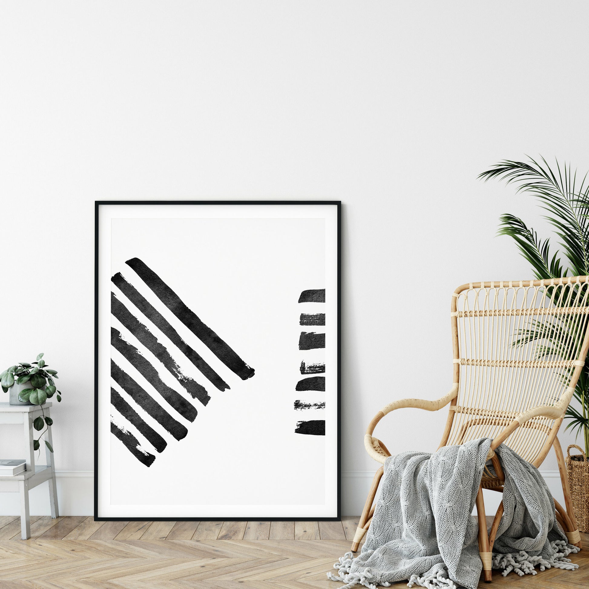Black and White Abstract Brush Strokes Art Print, Room Wall Art Decor