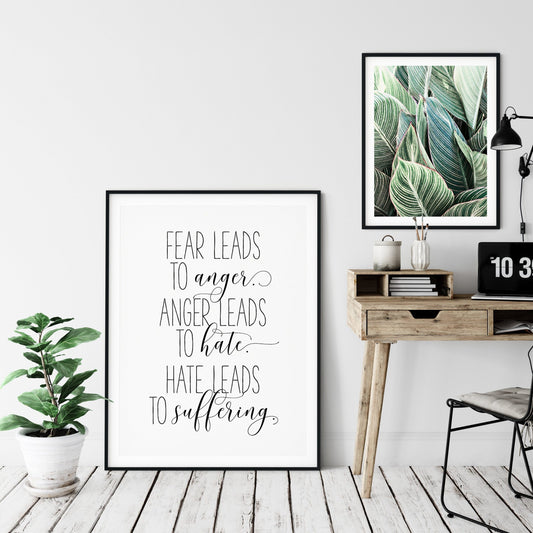 Fear Leads To Anger,Inspirational Quotes,Nursery Print Quotes,Kids Room Decor