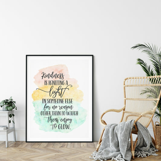 Kindness Is Igniting A Light, Nursery Print Wall Art,Motivation Room Decor