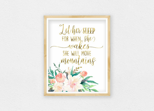 Let Her Sleep, Printable Nursery Wall Art Decor, Gold Nursery Decor Girl, Baby Gift