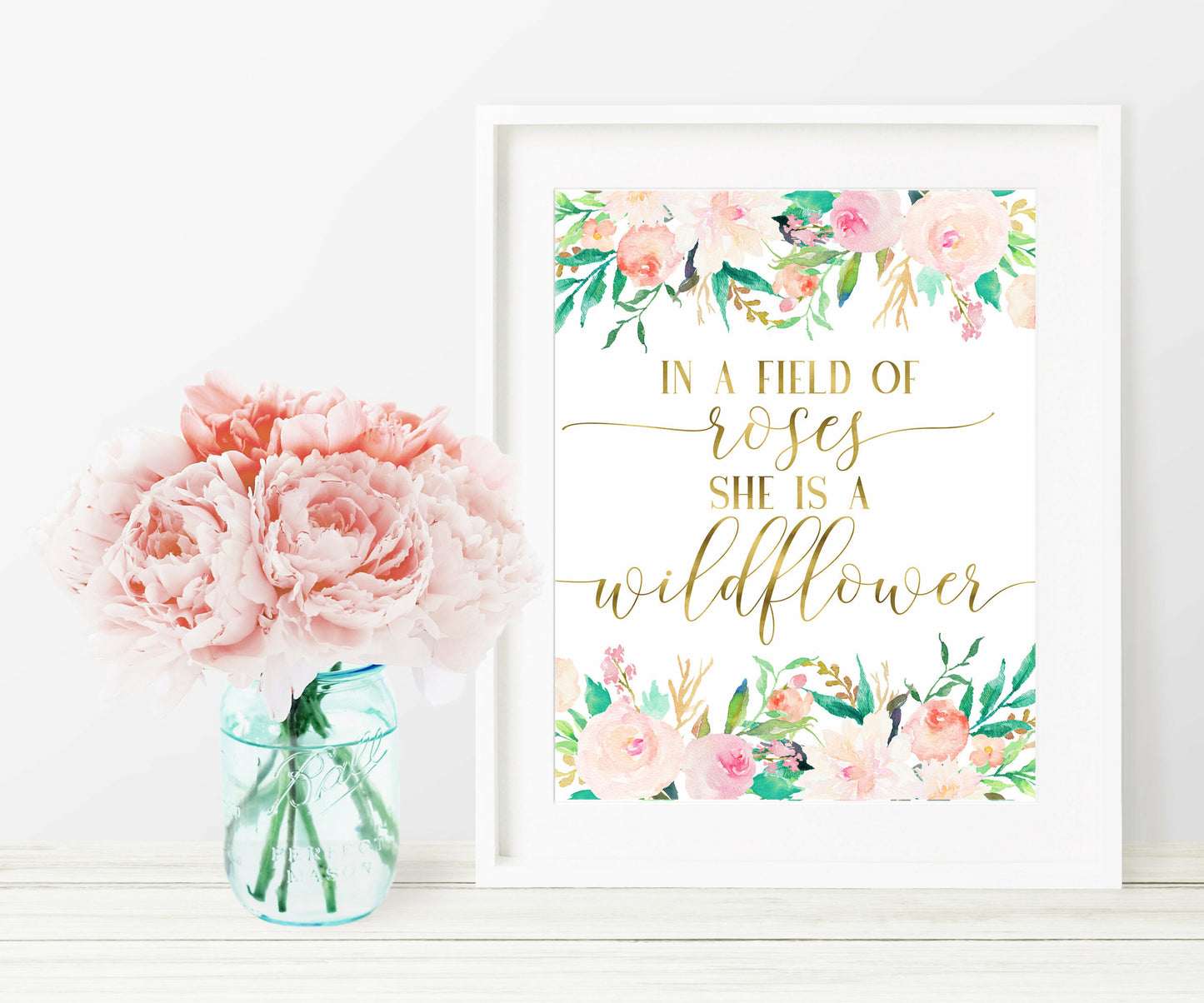 In A Field Of Roses She Is Wildflower, Printable Nursery Bedroom Wall Art Decor
