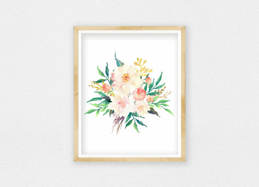 Pink Cream Floral Nursery Wall Decor, Peony Bouquet, Watercolor Floral Prints
