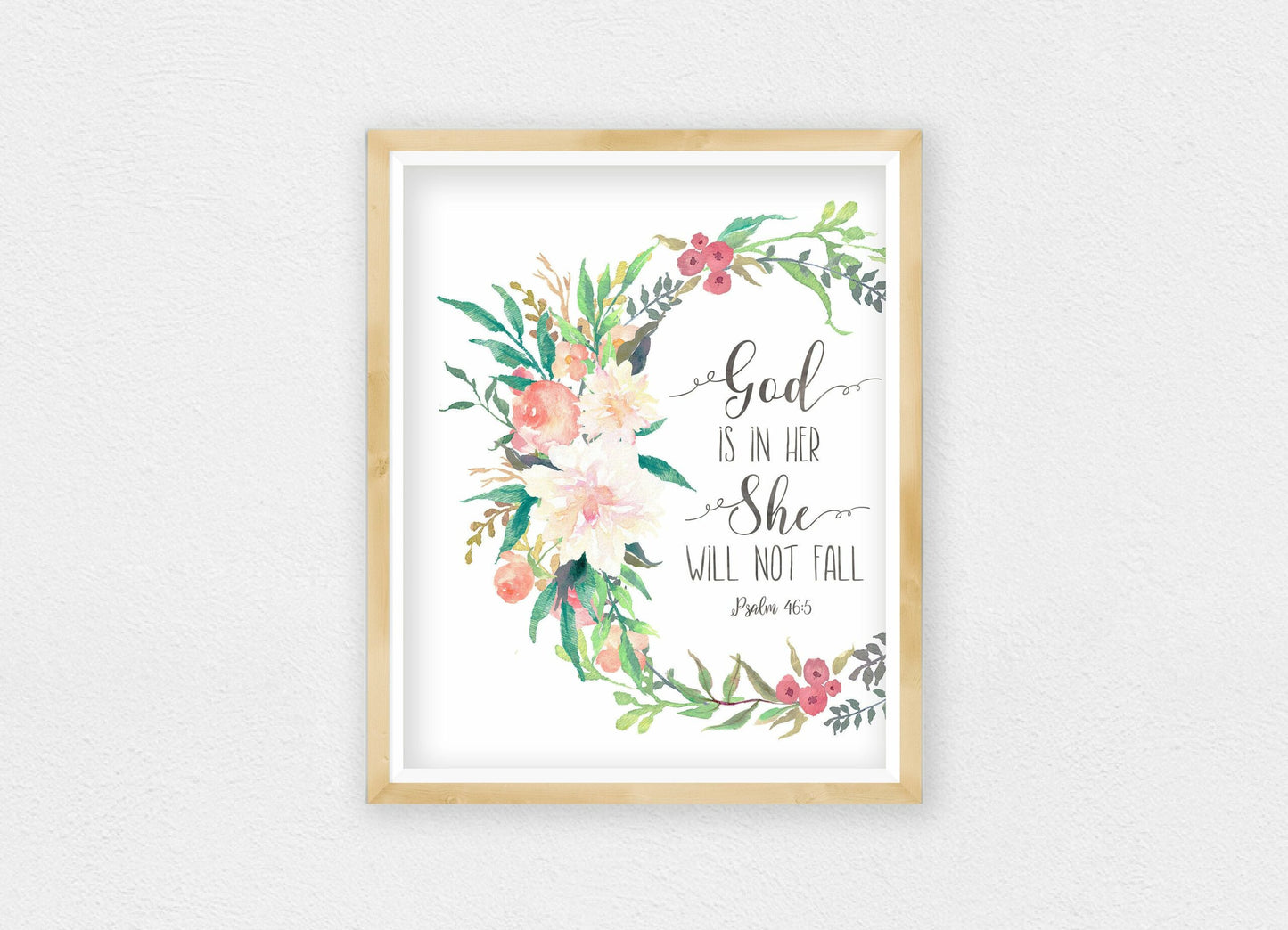 God Is In Her She Will Not Fall, Psalm 46:5,Nursery Bible Verse Print,Wall Art Decor