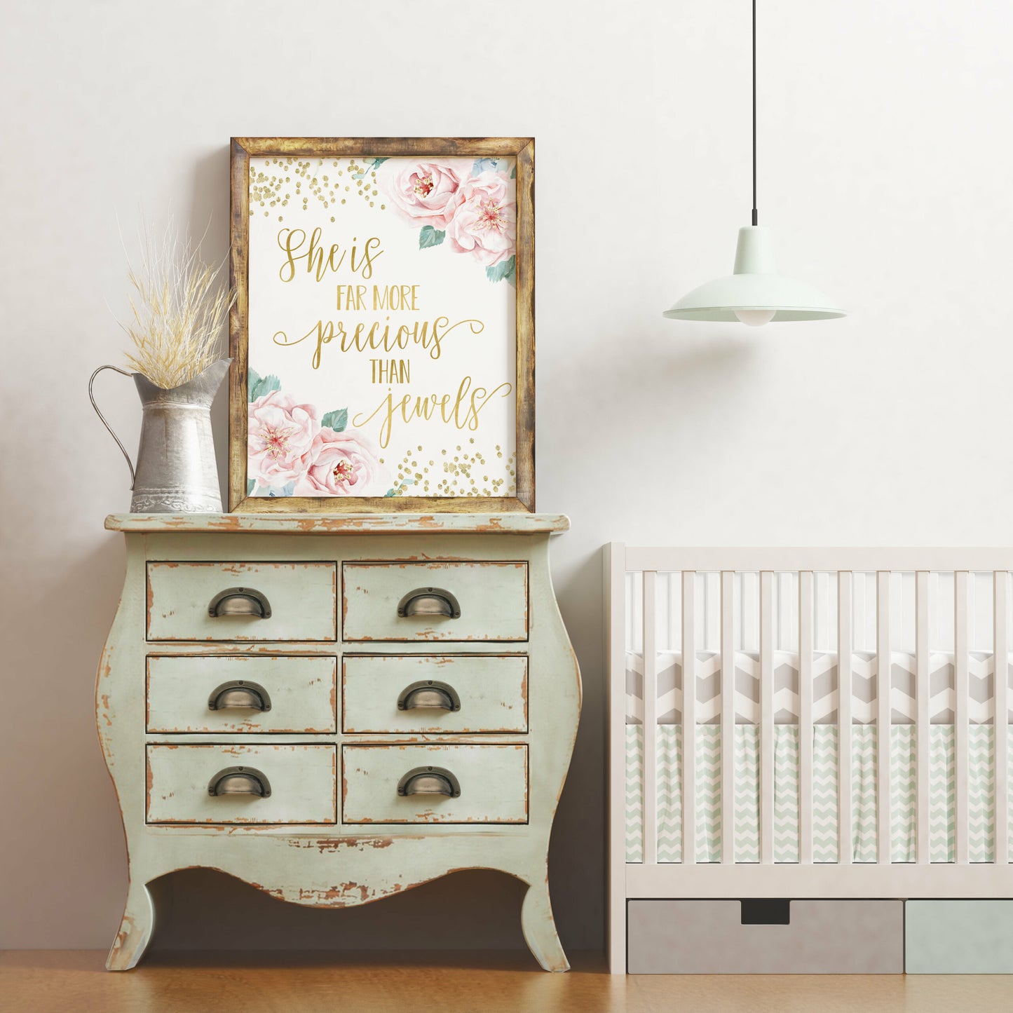 She Is More Precious Than Jewels Printable Nursery Wall Art, Gold Nursery Decor