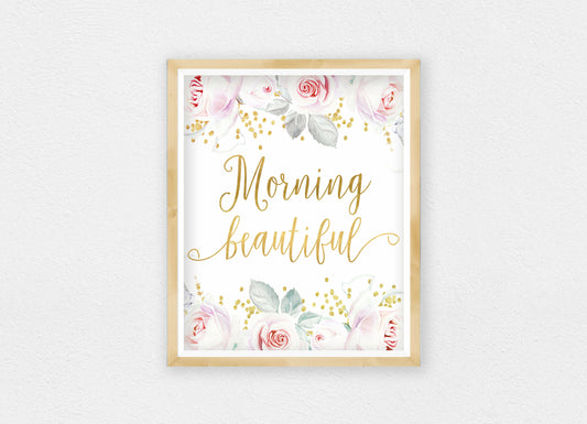 Morning Beautiful Printable Nursery Wall Art, Gold Nursery Room Decor Girl Quote