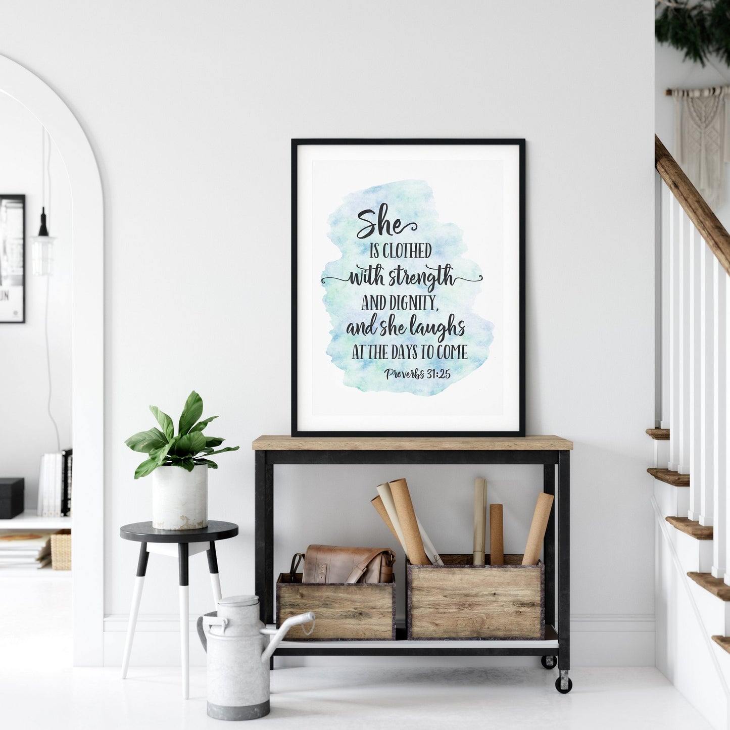 She is Clothed in Strength and Dignity, Proverbs 31:25, Bible Verse Wall Art, Girls Room Decor