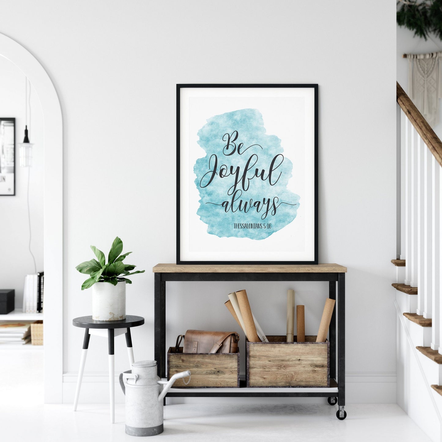 Be Joyful Always, 1 Thessalonians 5:16, Bible Verse Printable Wall Art, Blue Nursery Decor