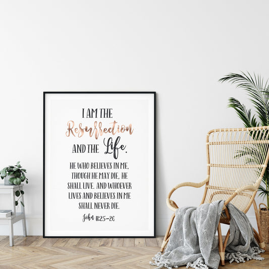 Scripture Prints, John 11:25, Christian Gifts, Nursery Bible Verse Wall Art, Nursery printable art