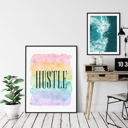 Office Decor Hustle Art Print, Wall Quotes, Motivational Art Prints,Room Wall Art