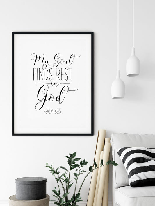 Bible Wall Art, Psalm 62:5 My Soul Find Rest In God Print, Scripture Wall Art,Bible Verse Prints