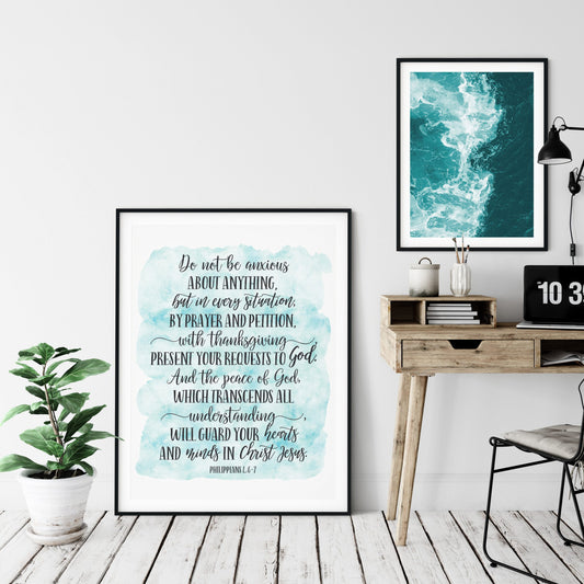 Do Not Be Anxious About Anything, Philippians 4:6-7, Bible Verse Printable Wall Art Quotes