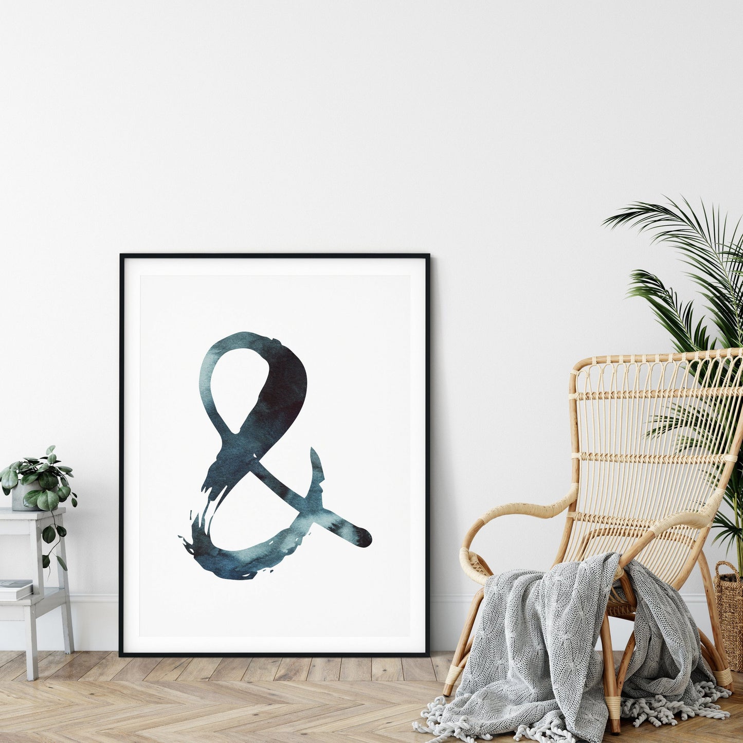 Indigo Blue Ampersand Wall Art, Ampersand Print, Blue Watercolor Art,