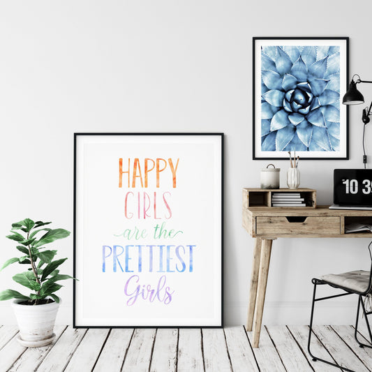 Happy Girls Are The Prettiest Girls, Nursery Printable Wall Art, Girls Room Decor
