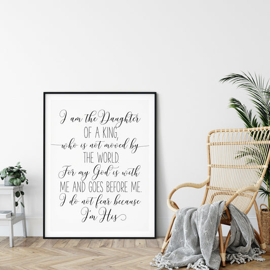 I Am The Daughter Of A King, Bible Verse Printable, Baptism Gift Girl, Nursery Decor Girl Gifts