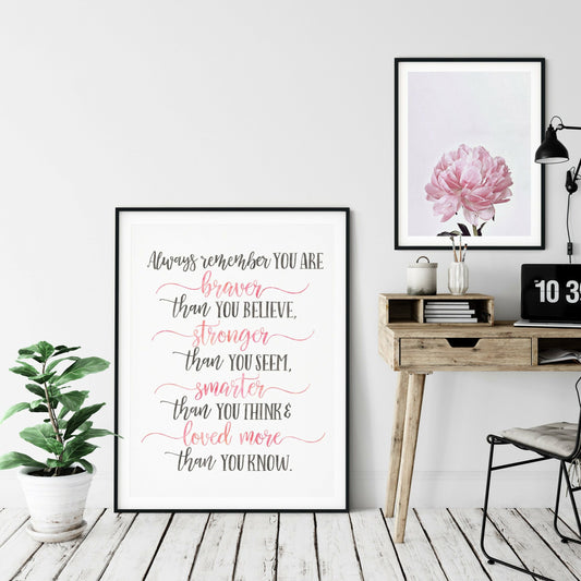 You Are Braver Than You Believe, Inspirational Quotes, Nursery Print Wall Art