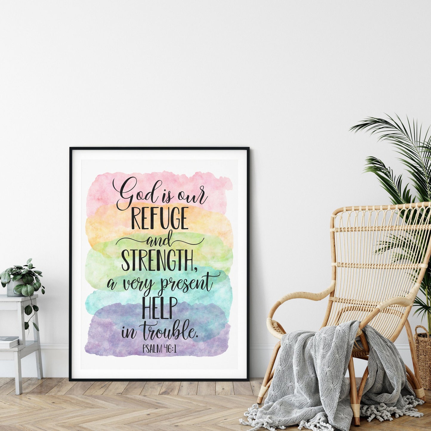 God Is Our Refuge And Strength, Psalm 46:1, Catholic Prayer, Bible Verse Printable Nursery Decor