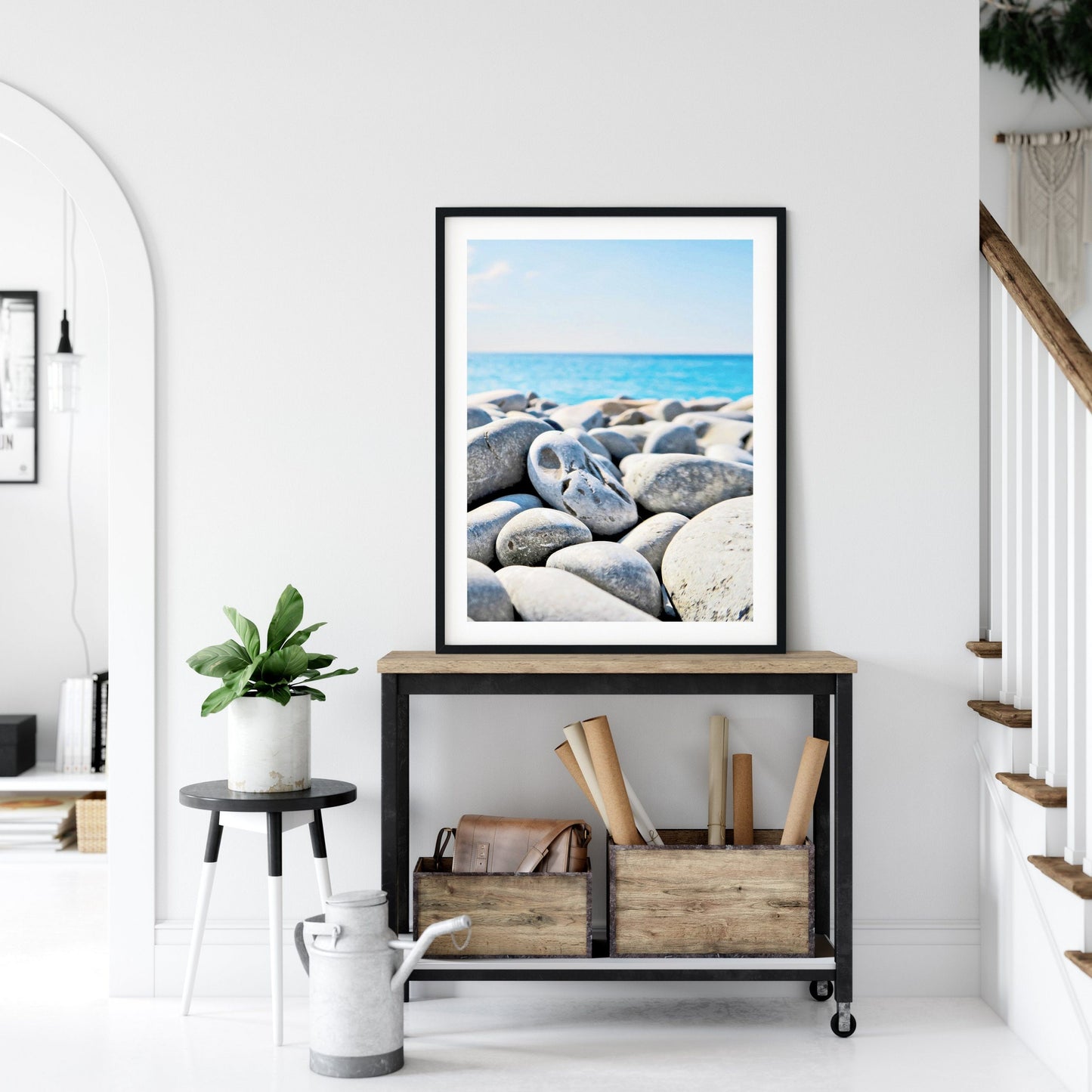 Lilac Stone Art, Pebble Art, Teal Ocean Photography, Stone Wall Art, Home Decor