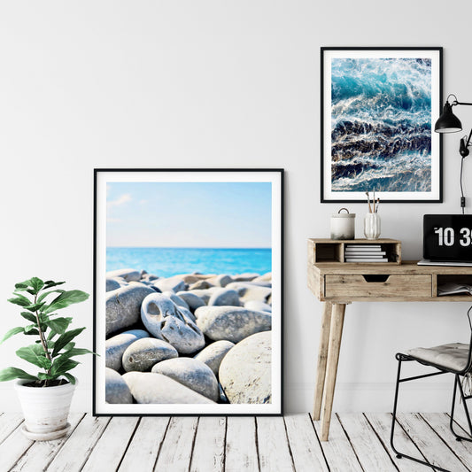 Lilac Stone Art, Pebble Art, Teal Ocean Photography, Stone Wall Art, Home Decor