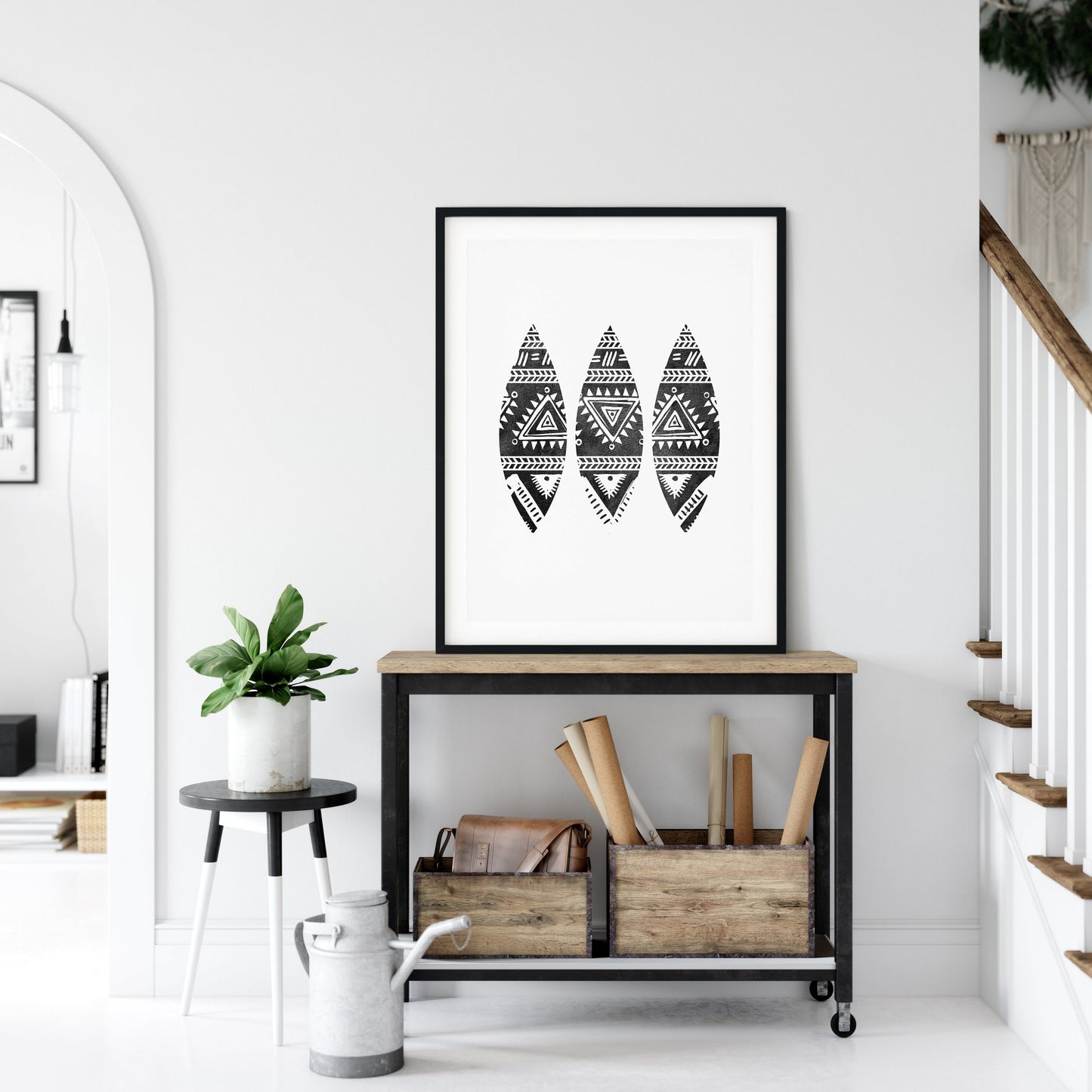 Black White Abstract Art Print Tribal Arrow Watercolor Print Room Wall Art Decor