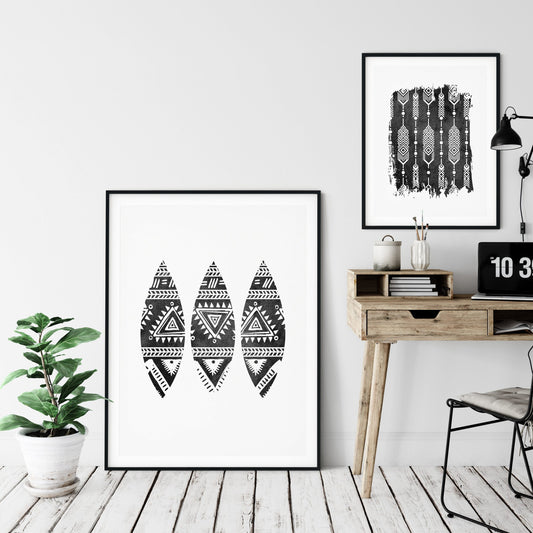 Black White Abstract Art Print Tribal Arrow Watercolor Print Room Wall Art Decor
