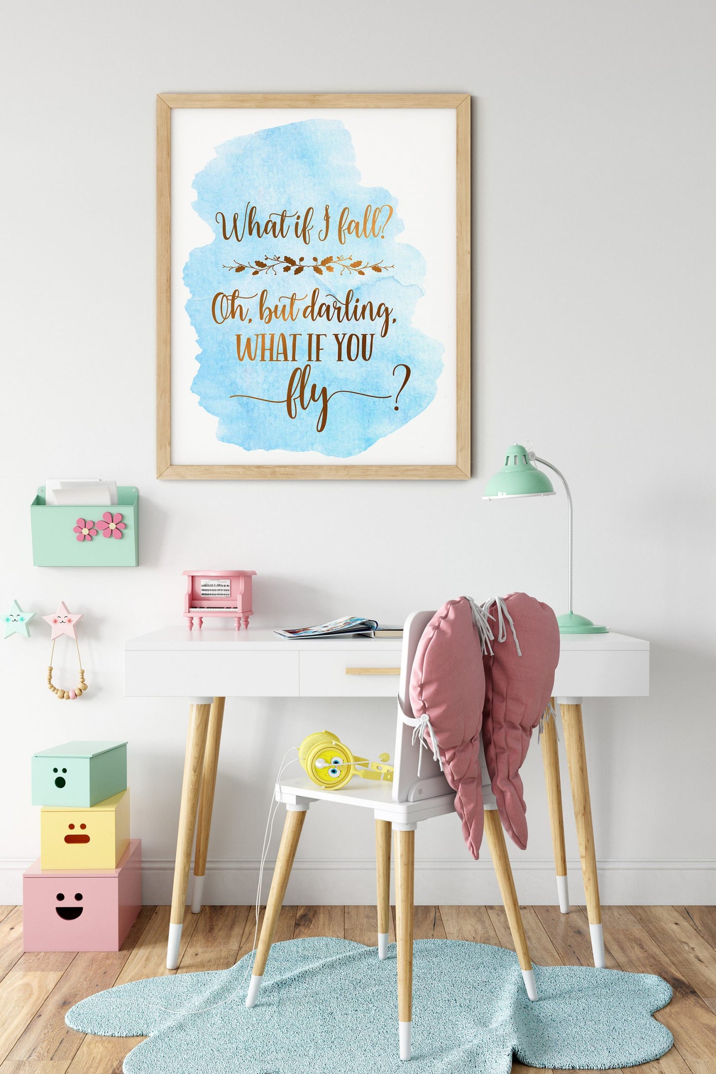 What If I Fall, Nursery Printable Wall Art, Blue Nursery Decor Prints Bedroom