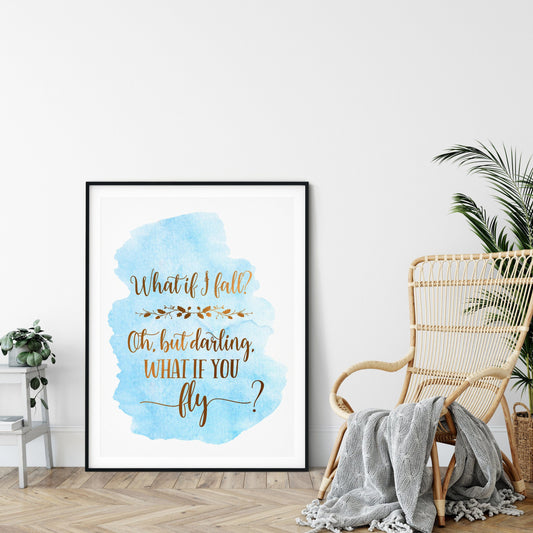 What If I Fall, Nursery Printable Wall Art, Blue Nursery Decor Prints Bedroom