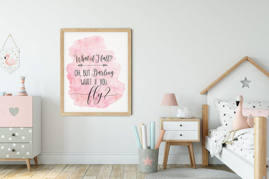 What If I Fall, Nursery Printable Wall Art, Blue Nursery Decor Gift, Girls Room