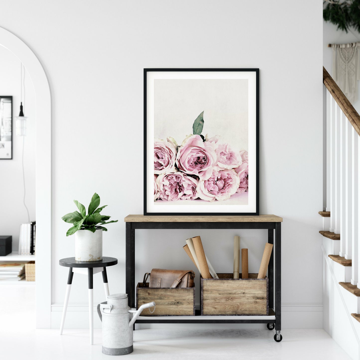 Pink & White Peony Flowers Poster Print Wall Art Decor