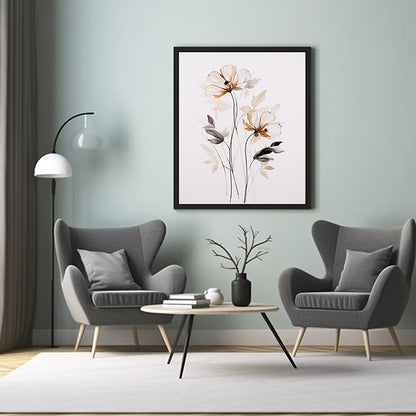 Delicate Stems Floral Line Drawings Flower Wall Art Decor Print Poster