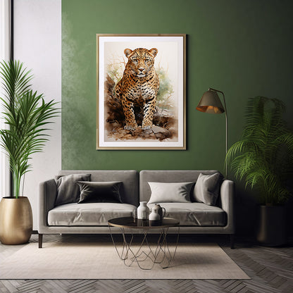 Leopard Elegance Safari Art Prints, Wildlife Art, Leopard Art Poster