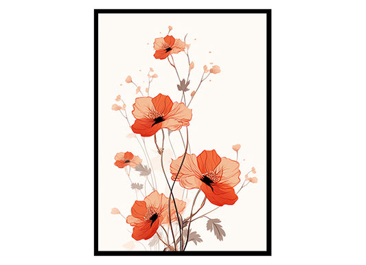 Serene Blossoms Floral Line Art Prints, Flower Wall Art Print Poster