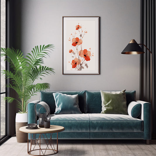 Serene Blossoms Floral Line Art Prints, Flower Wall Art Print Poster