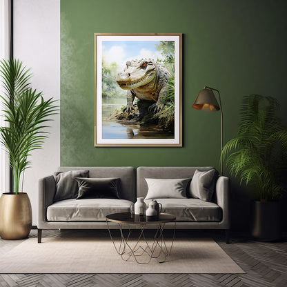 Safari Strength: Crocodile Art Prints, Jungle Print,  Wildlife Art Poster